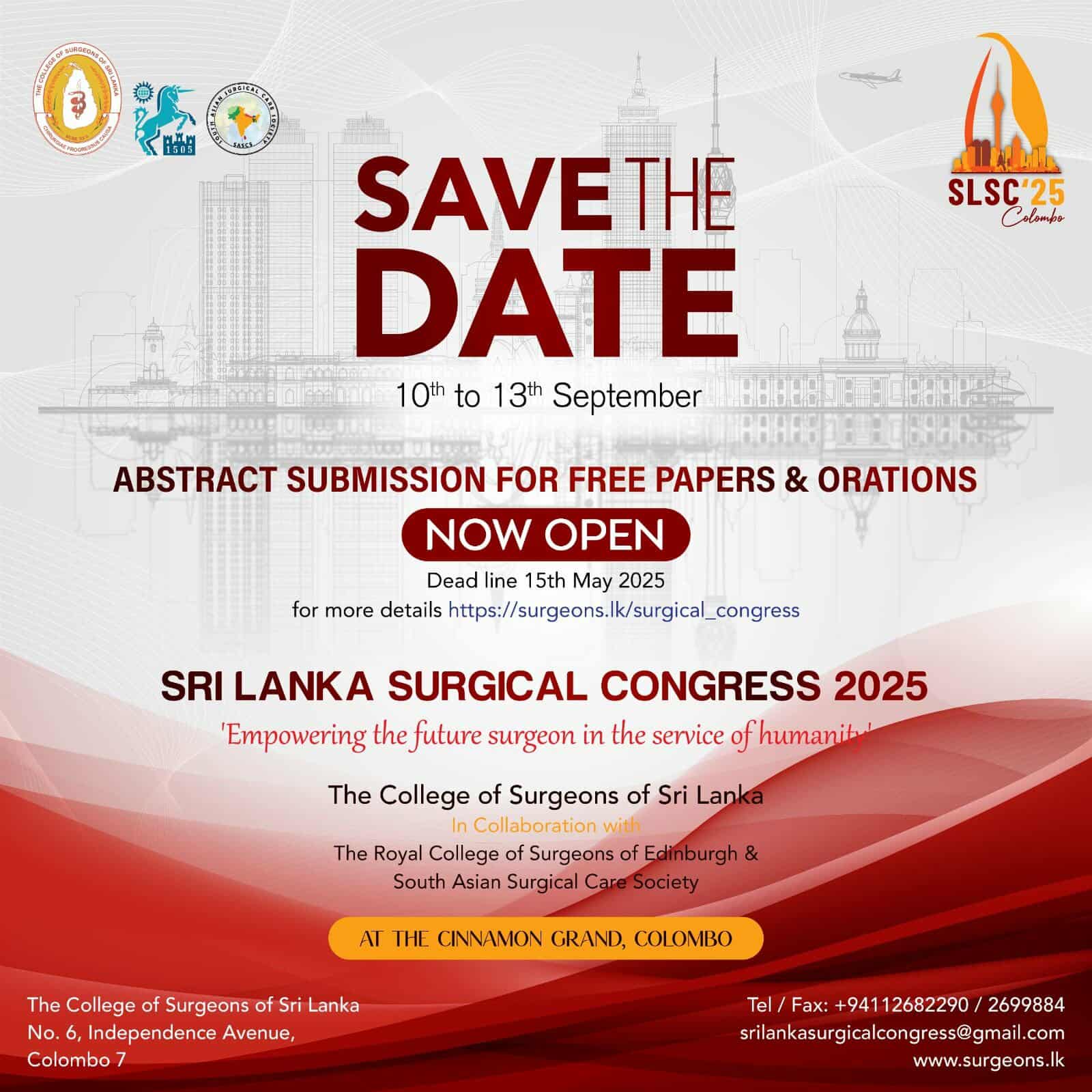 49th Sri Lanka Surgical Congress 2025, 10-13 September.