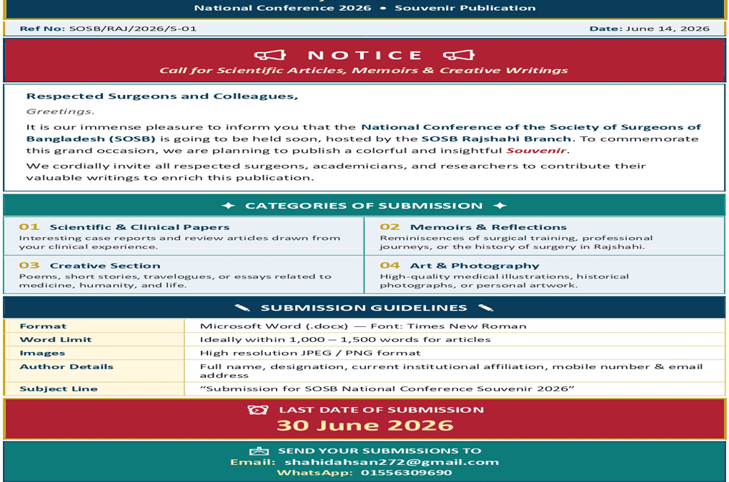 NOTICE: Call for Scientific Articles, Memoirs, and Creative Writings for the Souvenir.